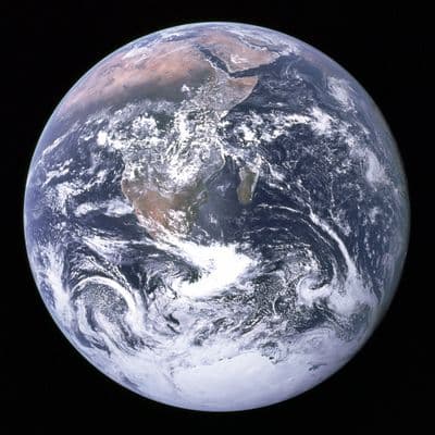 "The Blue Marble" - a photograph of Earth taken by the Apollo 17 crew on 7 December 1972, showing Africa, Antarctica, and the Arabian Peninsula.