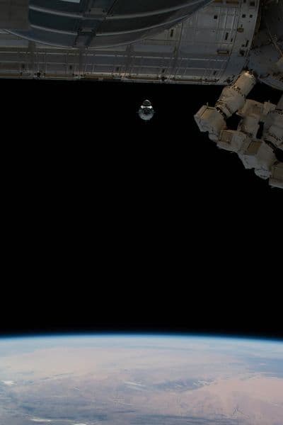 Crew Dragon approaches the International Space Station during Demo-1